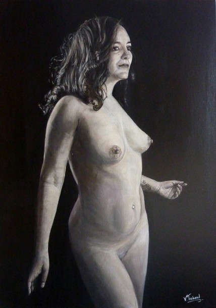 Femme nue noir et blanc - Peinture acrylique d'aprs photo - Virginie Trabaud Artiste Peintre