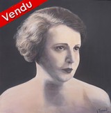 Peinture portrait ancien de femme en noir et blanc spia anne 50 - Virginie Trabaud Artiste Peintre