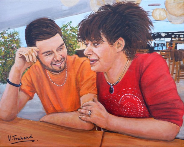 Peinture Portraits d'une mre et son fils - Acrylique - Virginie TRABAUD