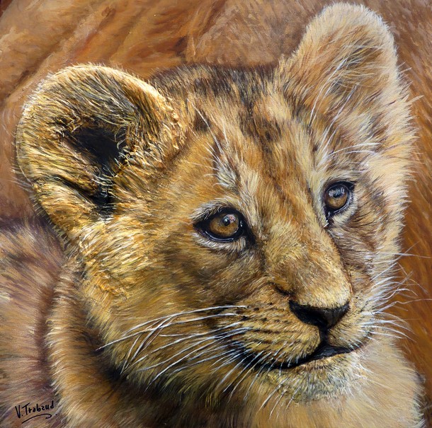 peinture lionne portrait - acrylique et relief 3D - virginie trabaud artiste peintre