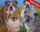 Peinture portraits de 4 chiens bulldog et pkinois - acrylique - Cliquez pour voir la fiche dtaille
