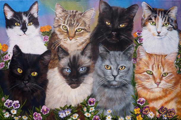 peinture Portraits de 8 chats noirs siamois europens - Cliquez sur l image pour voir la fiche dtaille