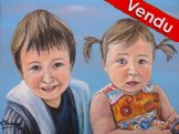 Peinture portrait d enfants bb fille et garon - Cliquez sur l'image pour voir la fiche et l'agrandissement