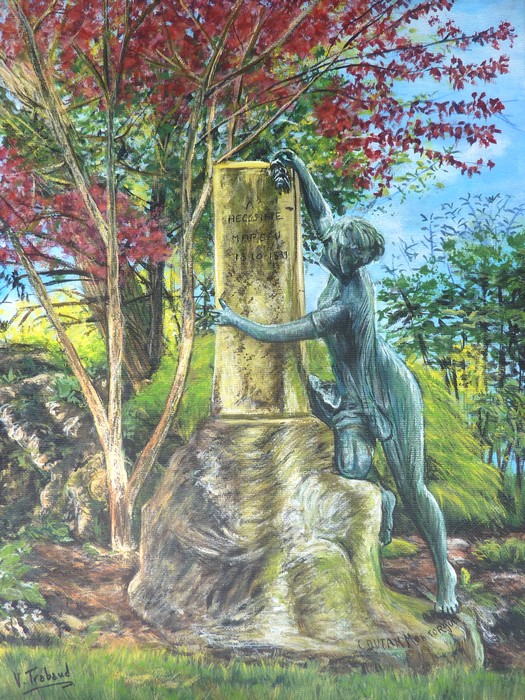 Peinture Statue de femme jardin garnier  Provins - Acrylique - Virginie TRABAUD