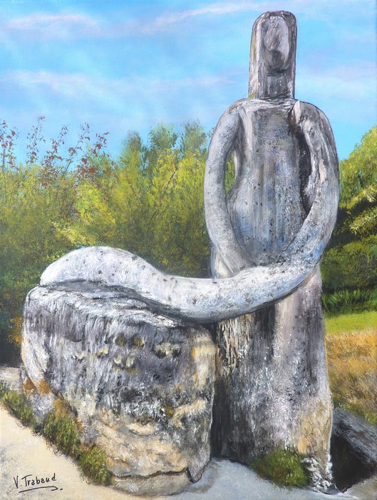 Peinture Statue de femme en pierre  Provins - Acrylique - Virginie TRABAUD