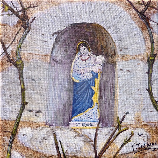 Peinture Statue de Sainte Marie  Provins - Acrylique - Virginie TRABAUD