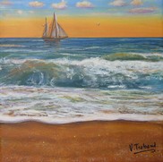 Peinture vagues sur la plage et coucher de soleil - Virginie TRABAUD Cliquez sur l'image pour voir la fiche dtaille