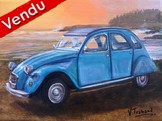 peinture 2 cv4 bleu petrel coucher de soleil sur la mer Cliquez sur l image pour voir la fiche dtaille et le tarif de l oeuvre