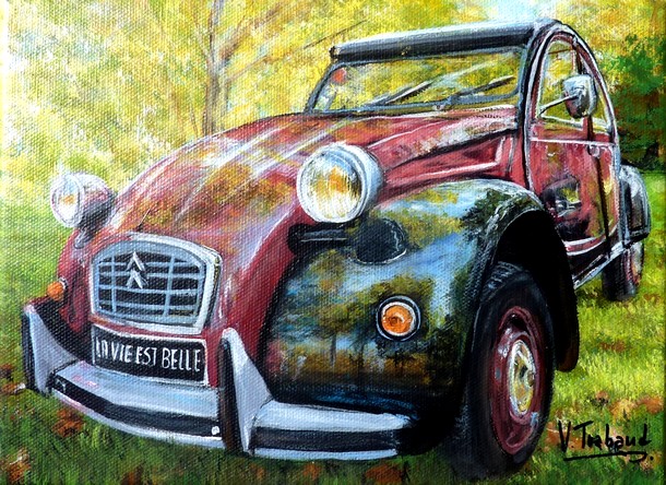 Peinture 2cv charleston - Acrylique Virginie TRABAUD Artiste peintre