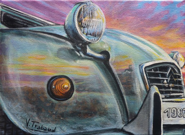 Peinture 2cv 1982 coucher de soleil Bretagne - Acrylique et vinylique - Virginie TRABAUD