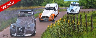 peinture 2 cv et acadiane route de provence - Cliquez sur l image pour voir la fiche dtaille et le tarif de l oeuvre