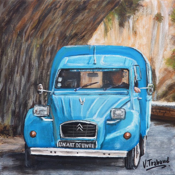 peinture 2cv fourgonnette citroen AK - acrylique - virginie trabaud artiste peintre