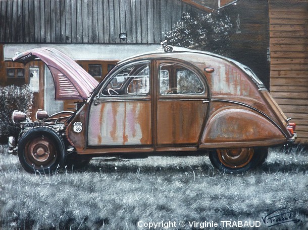 Tableau de peinture 2cv az bricolage et restauration - virginie Trabaud Artiste Peintre