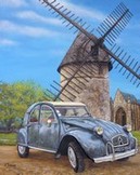 peinture 2cv bleue et moulin de vende - Cliquez sur l image pour voir la fiche dtaille et consulter le tarif de l oeuvre