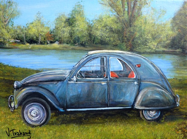 peinture 2 CV Azam paysage tang - acrylique - virginie trabaud artiste peintre