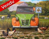 peinture en relief la deuchie 2cv alz3 orange verte - Cliquez sur l image pour voir la fiche dtaille et consulter le tarif de l oeuvre