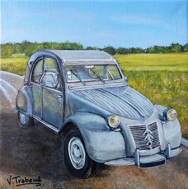 Peinture 2CV AZLP grise campagne de boisemont val d oise - Virginie TRABAUD Artiste Peintre