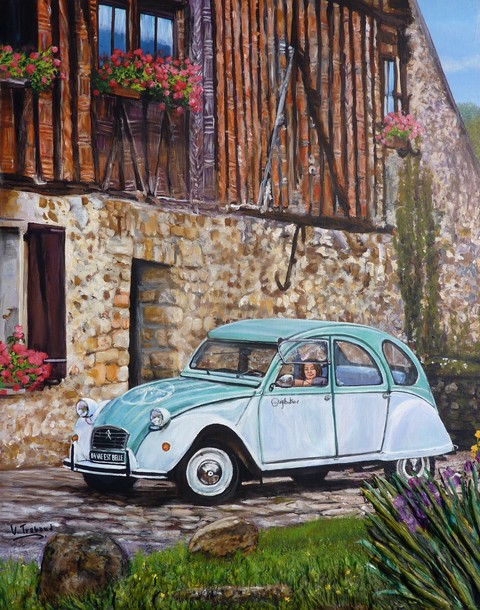 Peinture 2cv rouill un trsor dans le Garage - Acrylique et Mortier en relief Virginie TRABAUD Artiste peintre