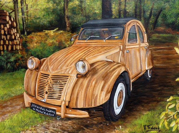 peinture 2cv en bois de michel robillard - Acrylique - Virginie TRABAUD