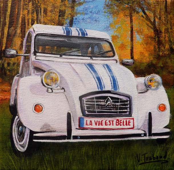 Peinture 2cv France3 paysage de fort - acrylique - Virginie TRABAUD Artiste Peintre Copyright