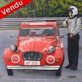 Peinture en Relief 3D - 2 cv rouge de course- Virginie Trabaud Artiste Peintre