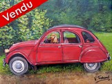 peinture 2 cv rouge en foret- Cliquez sur l image pour voir la fiche dtaille et le tarif de l oeuvre