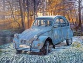 Peinture 2cv grise Gele du Matin - tableau international - Acrylique et Mortier en relief Virginie TRABAUD Artiste peintre