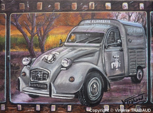 Tableau de peinture 2cv ak grise vintage - virginie Trabaud Artiste Peintre