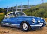 peinture DS bleue pont de millau - Cliquez sur l image pour voir la fiche dtaille et le tarif de l oeuvre