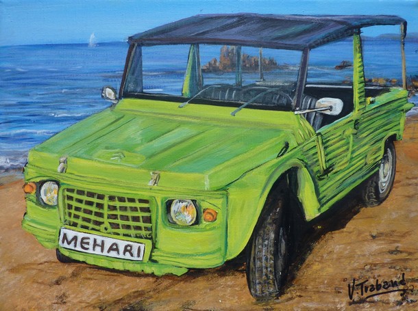 peinture mhari verte sur une plage corse - acrylique - virginie trabaud artiste peintre
