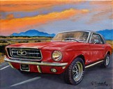 peinture mustang rouge sur la route 66 - Cliquez sur l image pour voir la fiche dtaille et le tarif de l oeuvre