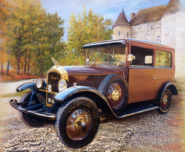 Peinture Peugeot type 177 chateau de nemours - Acrylique et Mortier - Virginie TRABAUD Artiste Peintre Copyright